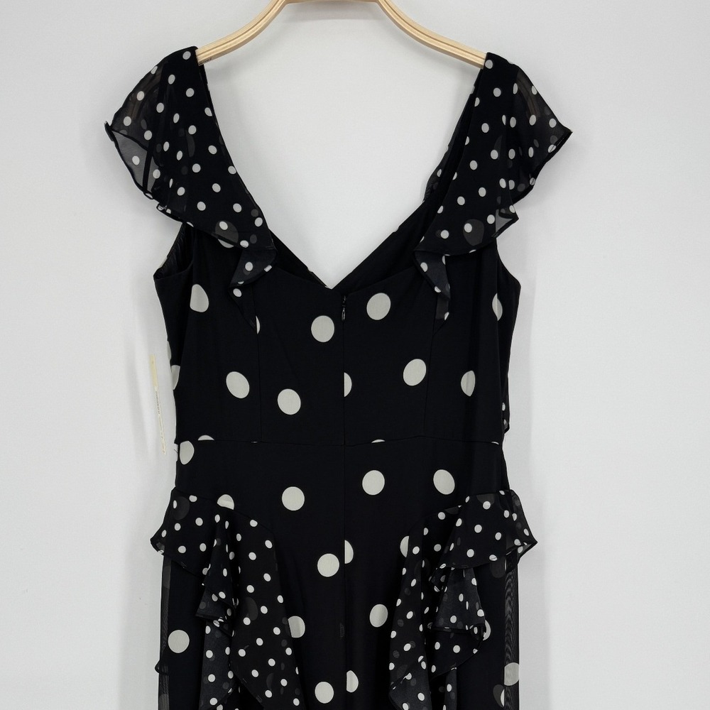 Eliza J Mixed Polka Dot Maxi Dress 12 Black White Ruffle Tiered Chiffon Formal - Picture 6 of 10
